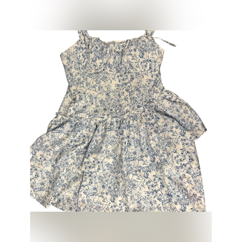 Blue Toile Tiered Minidress Sz XS Coquette Cottagecore Milkmaid Sorority